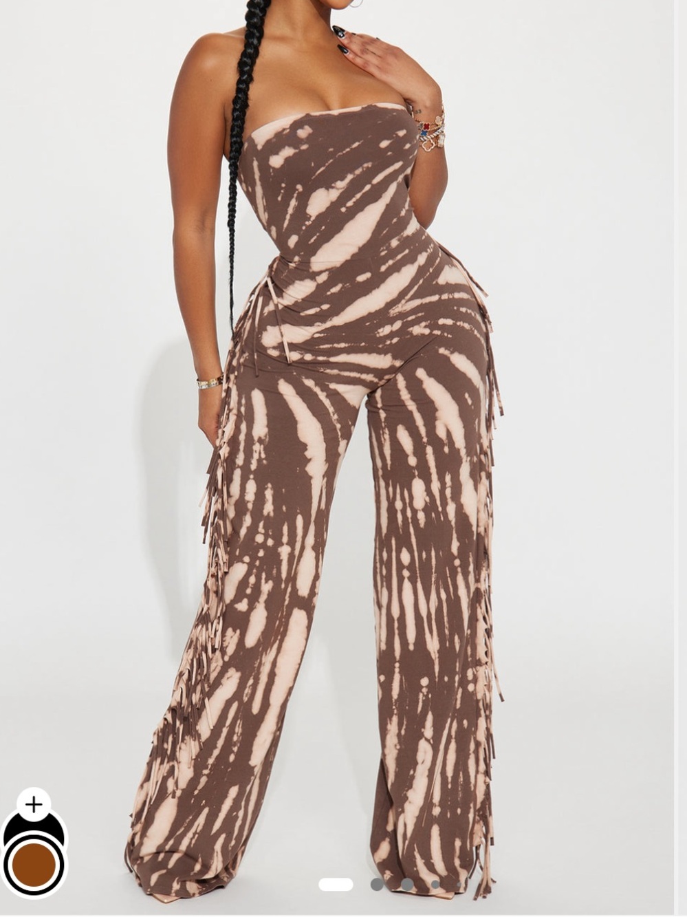 Brown Strapless Tie-Dye Jumpsuit w/ Fringe M NWT
